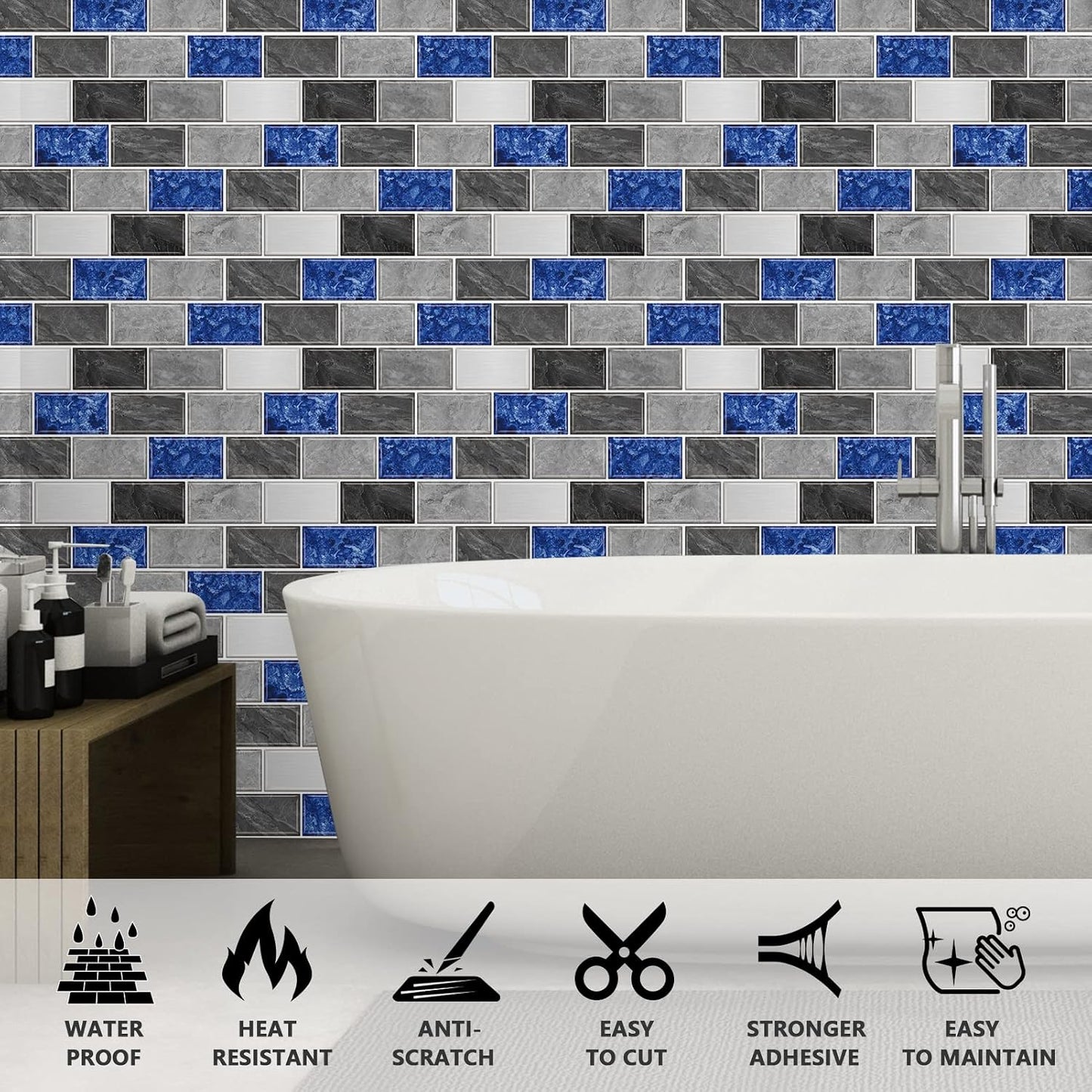 URCOLOR 10-Sheet Subway Tile Peel and Stick Backsplash for Kitchen,12"x12" Self Adhesive Wall Tiles Sticker on Back Splashes for Bathroom Gray Marble Design