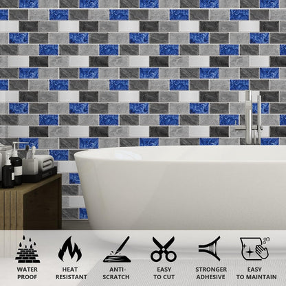 URCOLOR 10-Sheet Subway Tile Peel and Stick Backsplash for Kitchen,12"x12" Self Adhesive Wall Tiles Sticker on Back Splashes for Bathroom Gray Marble Design