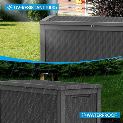 TARKARI 275 Gallon Resin Deck Box, Waterproof Outdoor Storage Box, Lockable for Patio Furniture, Garden Tools, Pool Accessories, UV-Resistant for All Weather Use, Black