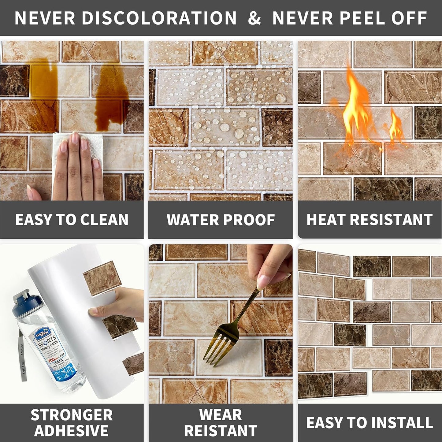 URCOLOR 10-Sheet Subway Tile Peel and Stick Backsplash for Kitchen,12"x12" Self Adhesive Wall Tiles Sticker on Back Splashes for Bathroom Gray Marble Design