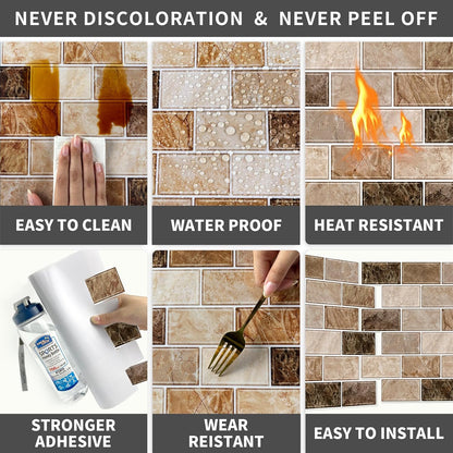 URCOLOR 10-Sheet Subway Tile Peel and Stick Backsplash for Kitchen,12"x12" Self Adhesive Wall Tiles Sticker on Back Splashes for Bathroom Gray Marble Design