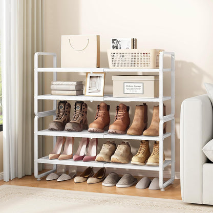 SAYZH Expandable Shoe Rack for Closet, Adjustable Metal Shoe Organizer with Sturdy Mesh Shelves for Boots & Heels, Stackable Shoe Storage for Entryway, Garage, Small Spaces (Black, 2-Tier)
