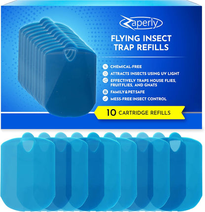 2 Fruit Fly Traps & 10 Adhesive Cartridges, Indoor Plug-in Bug Catcher, UV Light Fly Trap Captures Fruit Flies, Gnats, Houseflies, Moths, and Flying Insects for Kitchen, Bathroom, Plant Areas