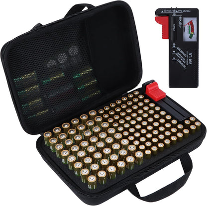 Battery Organizer Storage Case with Tester, Stores & Protects 120*AAA, 93*AA, 12*C, 16 * 9V, 8*D, 10*Coin Cell, Exceed 259 Batteries (Batteries are Not Included)