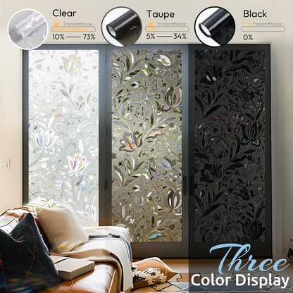 rabbitgoo Window Privacy Film, Decorative Stained Glass Window Film, Sun Blocking Glass Clings, Renter-Friendly Static Cling Frosted Sticker Covering for Home Door, Rainbow Tulip 17.5" X 78.7"