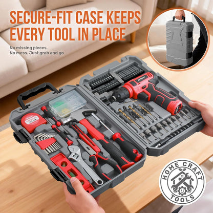 Hi-Spec Pink Tool Set with 8V Drill Set. Complete Cordless & Rechargeable USB Electric Drill Driver Kit for Women, Home DIY Repair & Maintenance, in a Compact Toolbox.