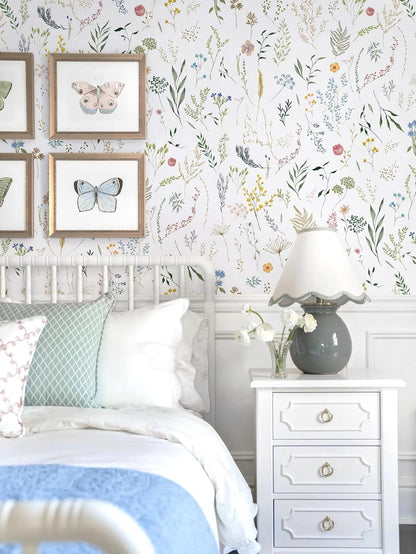 Dimoon 17.3''x78.7'' Vintage Peel and Stick Wallpaper Boho Beige Neutral Contact Paper White Floral Bird Wallpaper Removable Botanical Renter Friendly Modern Wall Paper Bedroom Bathroom Vinyl Roll