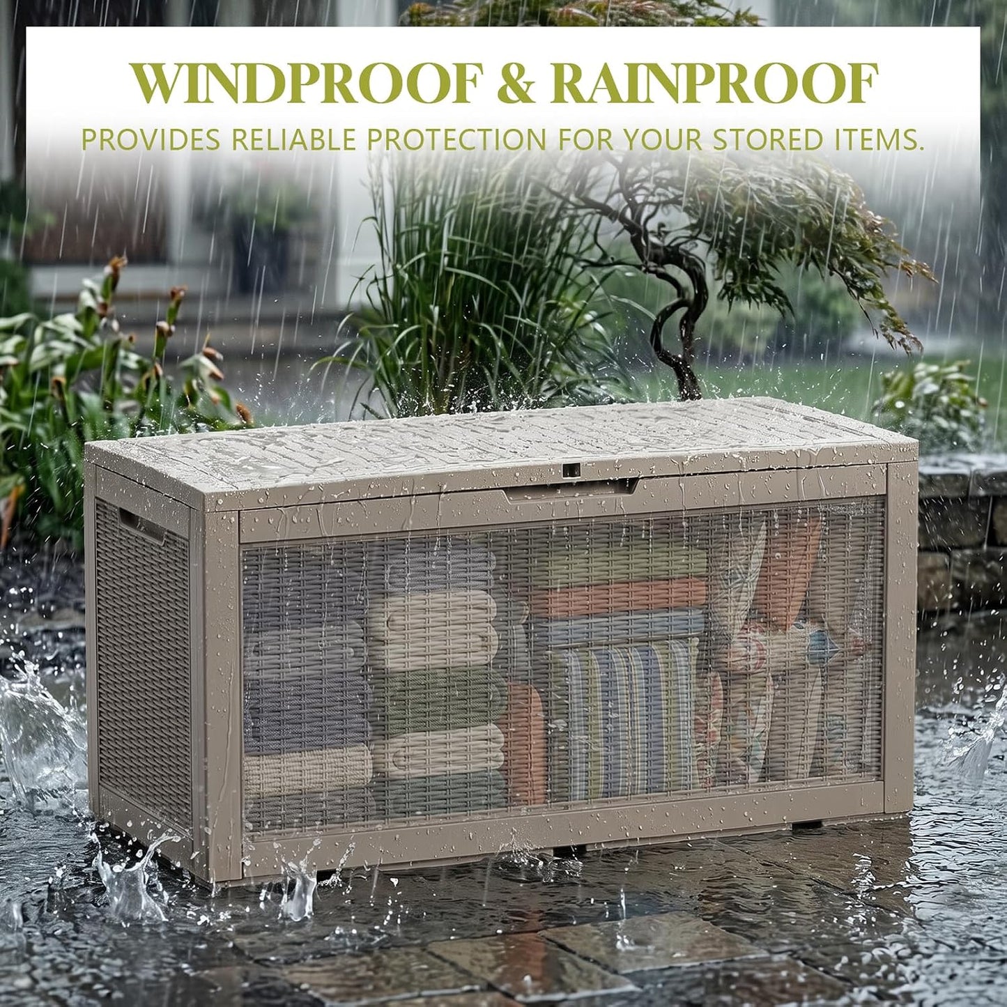 Waterproof Outdoor Storage Box Outside Deck Box Lockable Resin Bench UV Resistant Furniture Cushion Pool Tool Float Bin Patio Garden Porch (Black, 120 Gallon)