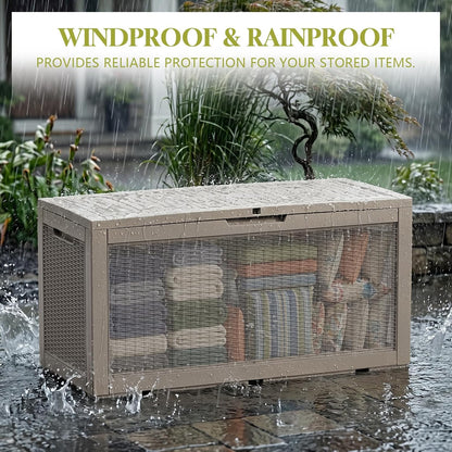 Waterproof Outdoor Storage Box Outside Deck Box Lockable Resin Bench UV Resistant Furniture Cushion Pool Tool Float Bin Patio Garden Porch (Black, 120 Gallon)