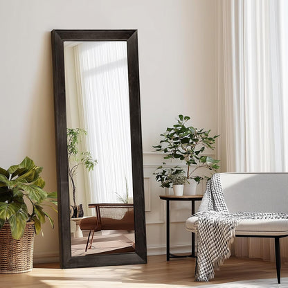 Solid Wood Full Length Mirror - 65"x22" Arched Floor Mirror, Free Standing & Wall Mounted - Elegant Design for Bedroom, Dressing Room, Hallway, Brown