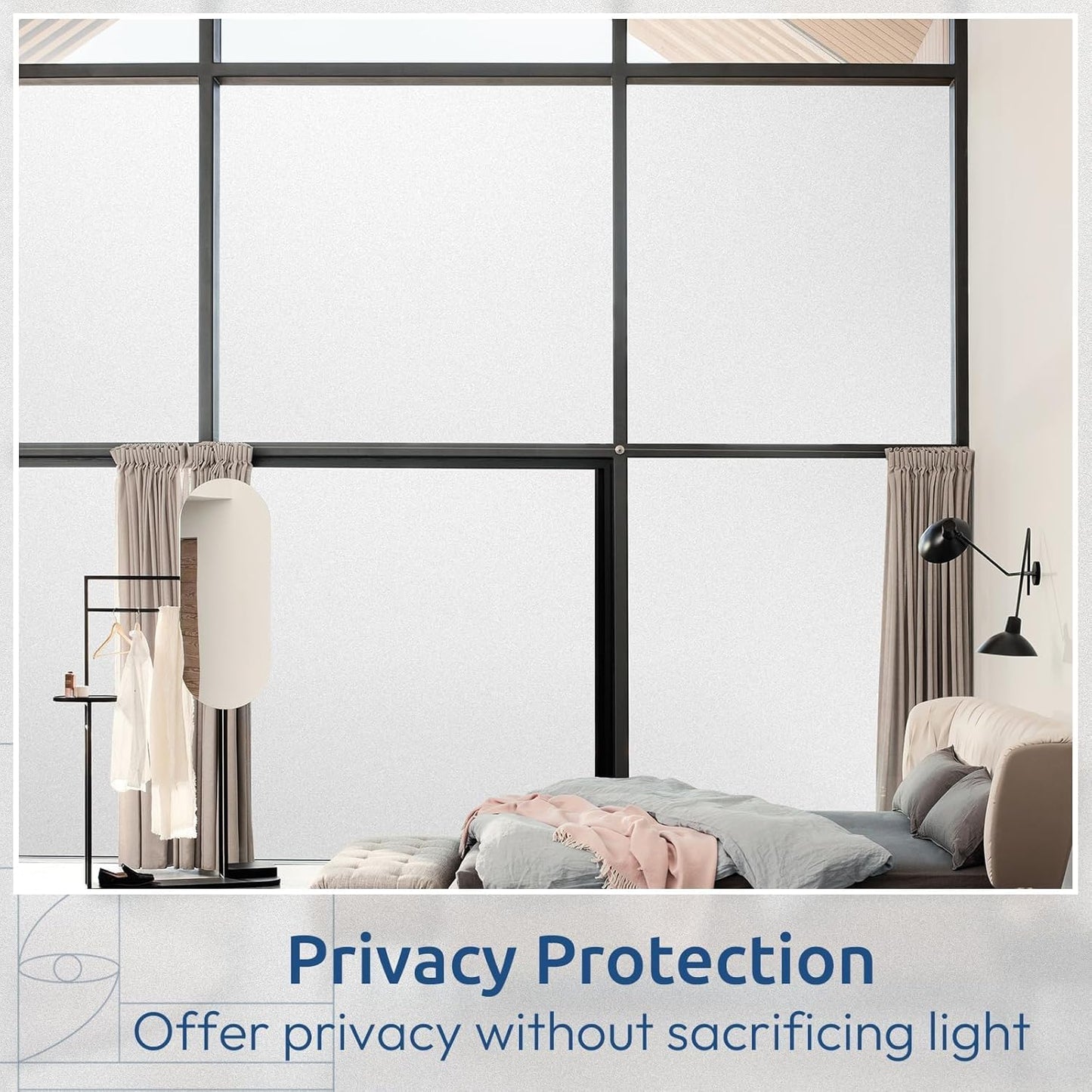 rabbitgoo Window Privacy Film, Frosted Glass Window Clings, Static Cling UV Heat Blocking Door Stickers for Home Bathroom, Removable Indoor Decal Coverings Day and Night, Pure, 17.5 x 78.7 Inches