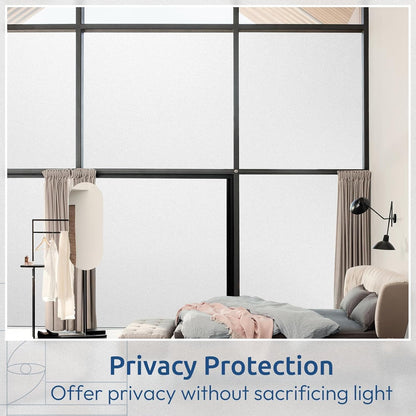 rabbitgoo Window Privacy Film, Frosted Glass Window Clings, Static Cling UV Heat Blocking Door Stickers for Home Bathroom, Removable Indoor Decal Coverings Day and Night, Pure, 17.5 x 78.7 Inches