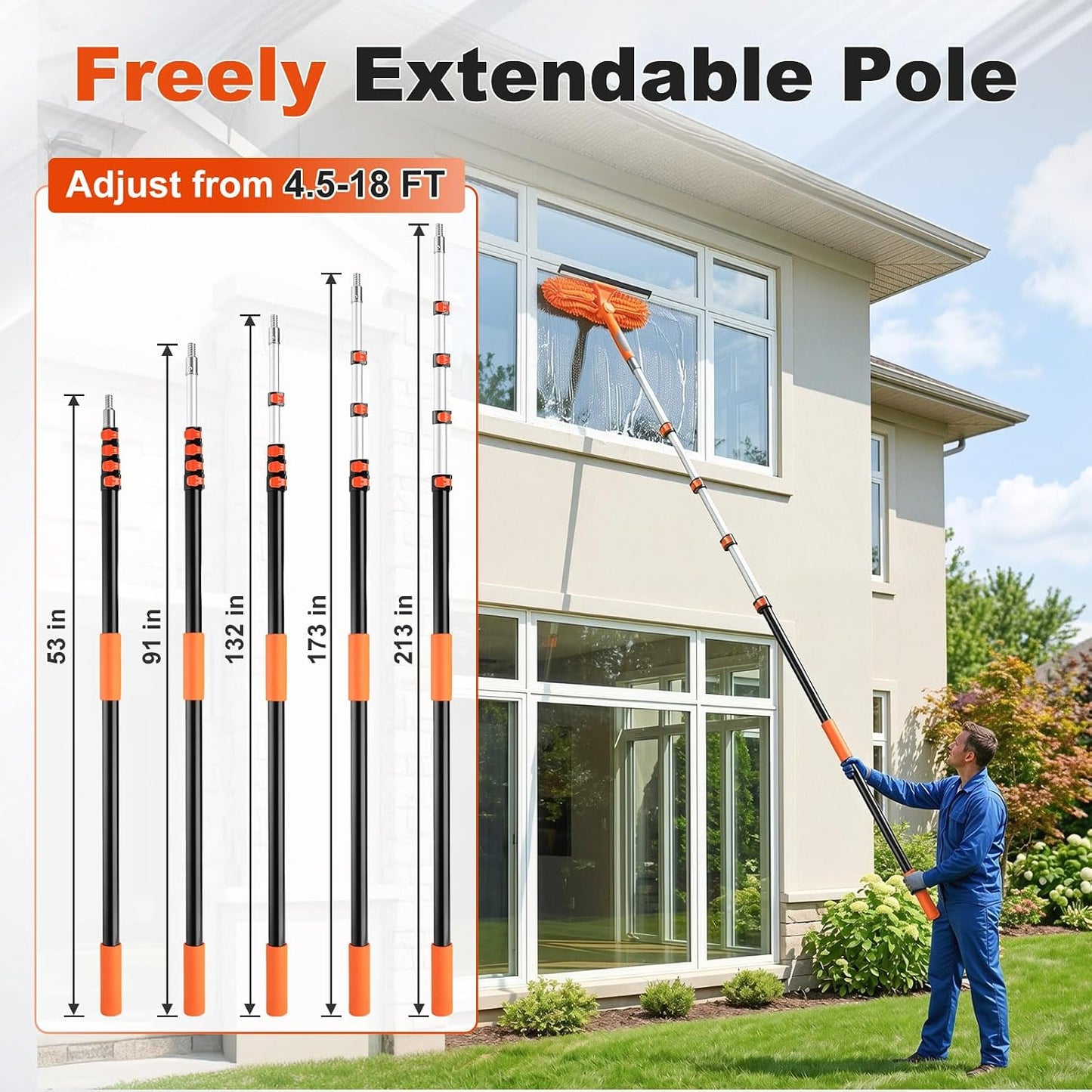 20 Foot High Ceiling Fan Cleaner Duster Kit with 5-12ft Heavy Duty Extension Pole, Microfiber Feather Duster, Cobweb Duster, Ceiling Fan Duster and Window Squeegee, Long Dusters for Cleaning