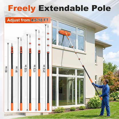 20 Foot High Ceiling Fan Cleaner Duster Kit with 5-12ft Heavy Duty Extension Pole, Microfiber Feather Duster, Cobweb Duster, Ceiling Fan Duster and Window Squeegee, Long Dusters for Cleaning
