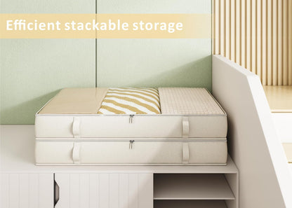 Vailando Side-Supported Under Bed Storage Containers, 6 Inches Tall 60L Underbed Storage Bins with Sturdy Handles and Sidewalls, Closet Organizer for Clothes, Blankets, Seasonal Items, Beige, 2-Pack