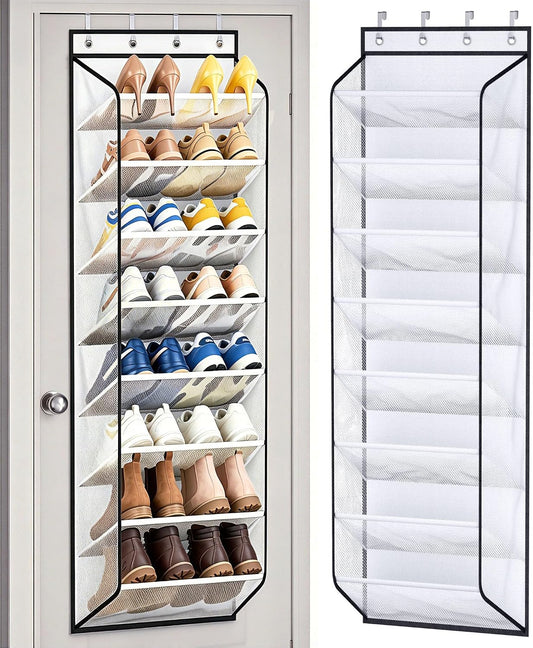 MISSLO Large Pockets Over the Door Shoe Organizer for Closet Hanging Shoe Rack for Door Shoes Storage Fits 24 Pairs Sneakers and Boots, 8 Tiers (White)