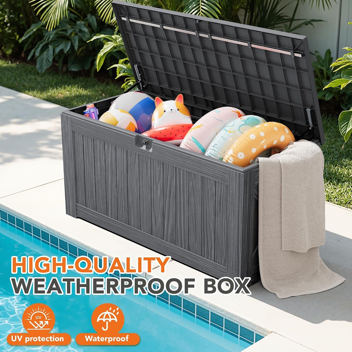 32 Gallon Deck Box Outdoor Indoor Waterproof Storage Box for Patio Furniture, Pool Accessories, Garden Tools, and Cushion Storage, Black