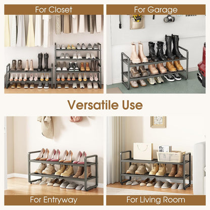 SAYZH Expandable Shoe Rack for Closet, Adjustable Metal Shoe Organizer with Sturdy Mesh Shelves for Boots & Heels, Stackable Shoe Storage for Entryway, Garage, Small Spaces (Black, 2-Tier)