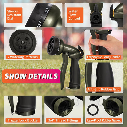 AUTOMAN Garden Nozzle Sprayer, High Pressure Spray Nozzle, 100% Metal Water Hose Nozzle, 7 Patterns Watering Nozzle, Heavy Duty Sprayer Garden Nozzle for Watering Plants & Lawns, Washing Cars & Pets