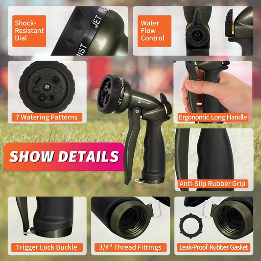AUTOMAN Garden Nozzle Sprayer, High Pressure Spray Nozzle, 100% Metal Water Hose Nozzle, 7 Patterns Watering Nozzle, Heavy Duty Sprayer Garden Nozzle for Watering Plants & Lawns, Washing Cars & Pets