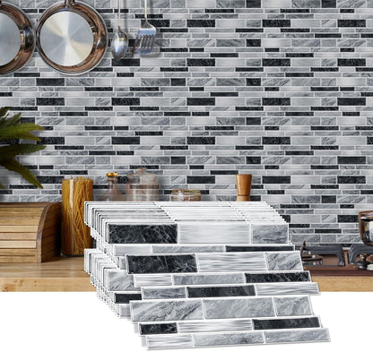 36 Sheets of Self Adhesive Marble Tile Wall Tiles Vinyl Sticker | 9.68 x 4.72in Water Resistant, Easy to Stick and Peel off, Suitable for DIY Decoration on Ceilings and Walls (Black)