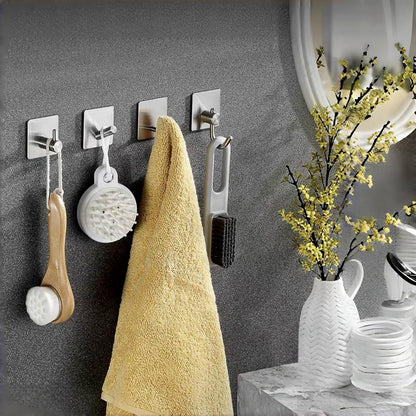 4 Pack Adhesive Hooks for Hanging - 304 Stainless Steel Heavy Duty Wall Hooks, Waterproof & Rustproof Towel Hooks for Bathroom, Self Adhesive Coat Hooks for Kitchen, Closet, Home Organization, Black