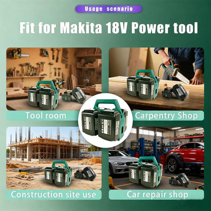 6-Slot Battery Carrying Holder for Makita 18V & 14.4V, Batteries Tool Case Storage Organizer Rack for Makita, Portable and Rugged Battery Caddy with Handle for Jobsite and Mount Bag Use