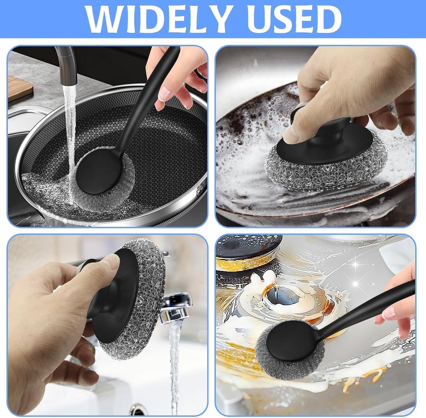 Stainless Steel Wool Scrubber with 2 Replacement Pads - Clean Metal Pans, Pots, Grills & More