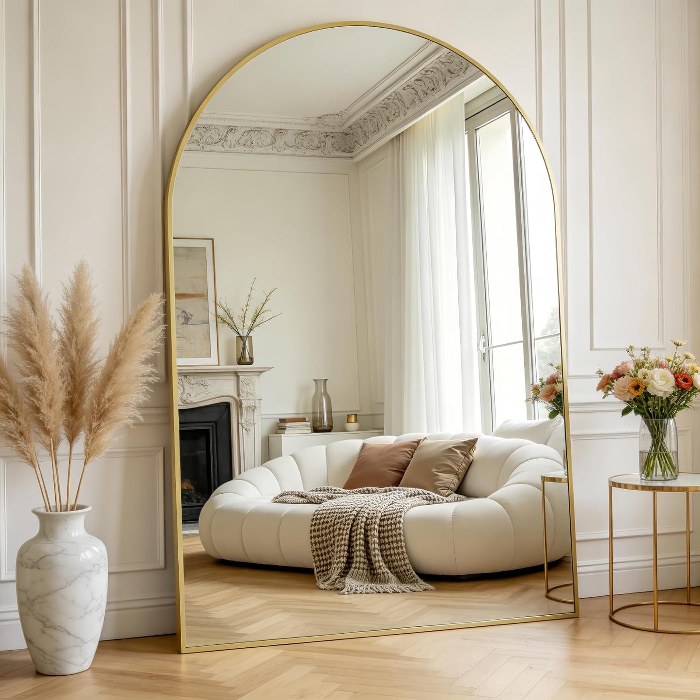 Prywot Arched Full Length Mirror, 70"x26" Free Standing Floor Mirror, Modern Full Body Mirrors with Stand, Wall Mirrors with Aluminum Alloy Frame for Bedroom,Living Room, Gold