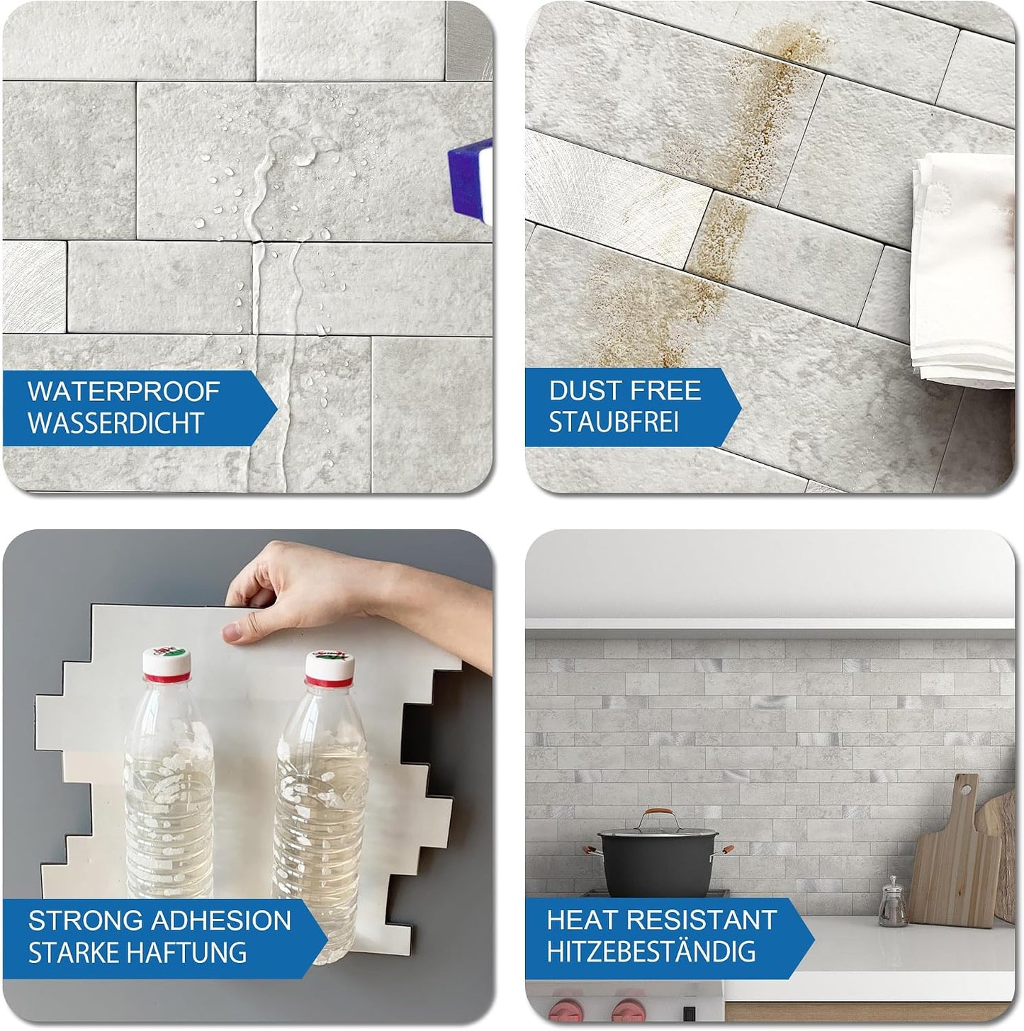 MOFIT Backsplash Tile for Kitchen Peel and Stick Stone Matte Finish,Bathroom Tiles Stickers 3D Wall Panel Linear Mosaic Marble Backsplash Waterproof(10sheets,Blue Green Gray)