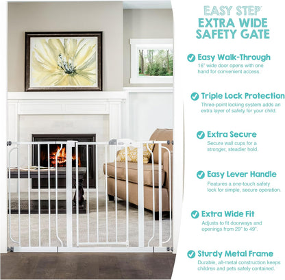 Regalo Safety 29-38.5" Baby Gate for Doorways & Bottom of Stairs, Pressure Mounted Baby Gate with Door for Babies, Toddlers & Pets, Tested & Safe for 30 Years, American Designed, American Owned, White