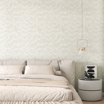 Theper Beige Wallpaper 17.3"×78.8" Modern Striped Peel and Stick Wallpaper Boho Removable Self Adhesive Wall Paper for Bedroom Waterproof White and Gold Contact Paper for Cabinets Vinyl
