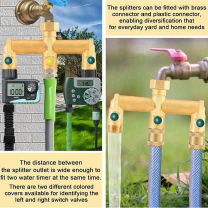 EBH Brass Garden Hose Splitter, 3 Way High Flow Outdoor Faucet Splitter,Full Flow 3-Way Brass Heavy Duty Hose Splitter With 3 Long Metal Handle and Individual On/Off Valve。