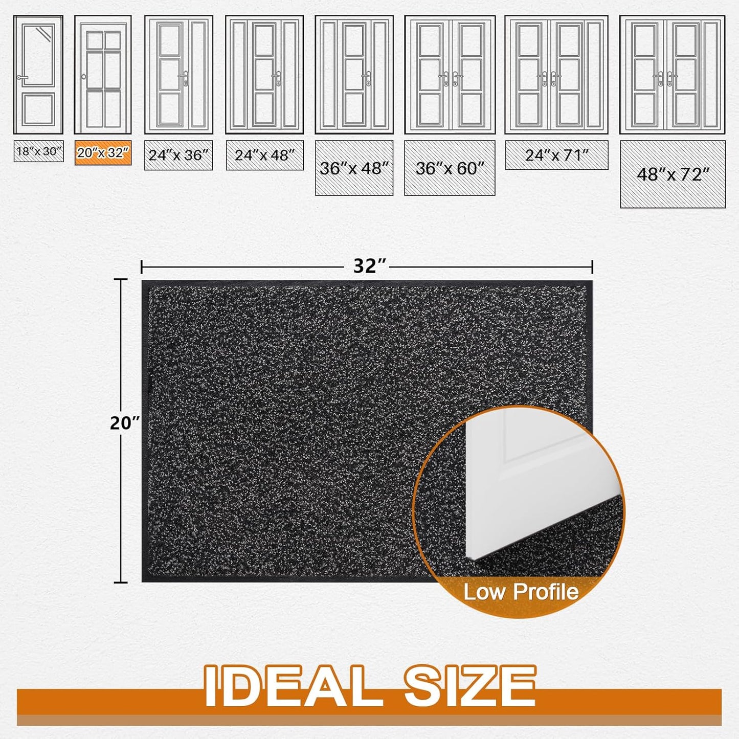 Mibao Front Door Mat, Dirt Trapper Welcome Mat for Outdoor Indoor, Non-Slip Waterproof Doormat, Durable Machine Washable Low Profile Entry Rug for Back Door Outside Patio Porch, 29.5" x 17", Grey