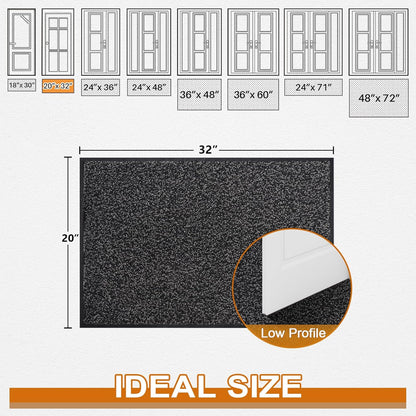 Mibao Front Door Mat, Dirt Trapper Welcome Mat for Outdoor Indoor, Non-Slip Waterproof Doormat, Durable Machine Washable Low Profile Entry Rug for Back Door Outside Patio Porch, 29.5" x 17", Grey