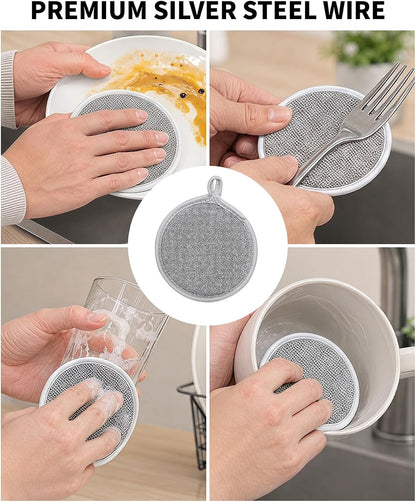 3PCS Dishwashing Cleaning Gloves + 3PCS Wire Dish Rags Set - Long Cuff Reusable Rubber Gloves & Non-Scratch for Kitchen, Cleaning, Gardening - Waterproof, Tear-Resistant