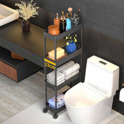 Sooyee 3 Tier Rolling Cart with Wheels, Slim Storage Cart, Under Desk Narrow Rolling Utility Cart Storage Organizer for Office Bathroom Kitchen Laundry Room Narrow Places, White, Plastic and Metal