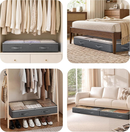 Budding Joy 90L Under Bed Storage Containers, 4 Pack Closet Organizers Grey | Foldable underbed storage bins for linen sheets, blanket, clothing, comforter, sweaters, pillows, wrapping paper