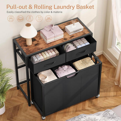 Laundry Sorter 3 Section, 120 L Laundry Hamper with 2 Drawers & 2-tone Top Panel, Rolling Laundry Basket Organizer with Pull-Out Removable Oxford Fabric Bags for Laundry Room Organization UNZYL006BVV3