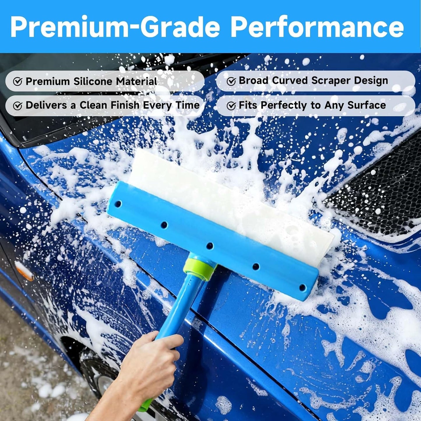 Recyclable Silicone Window Squeegee Kit – 3-in-1 Glass Cleaning Tool with Microfiber Scrubber for Windows, Shower, Mirrors, Doors & Cars (1 Set, Green)