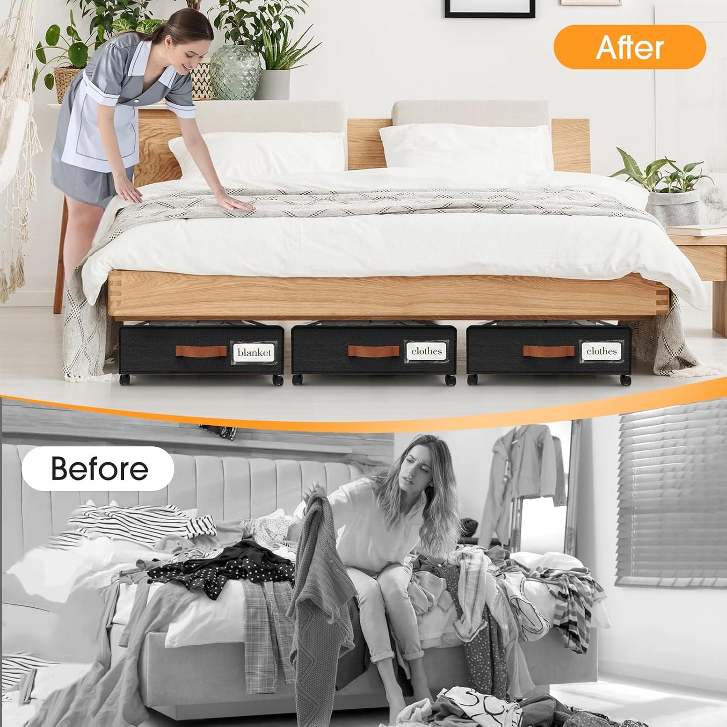 SpaceHacks Under Bed Storage with Wheels 2Pack Storage Containers with Clear Window&Label Under Bed Drawers Rolling Under Bed Storage for Clothes,Shoes, Blankets (30.71 x 16.93 x 6.69 in, Dark Grey)