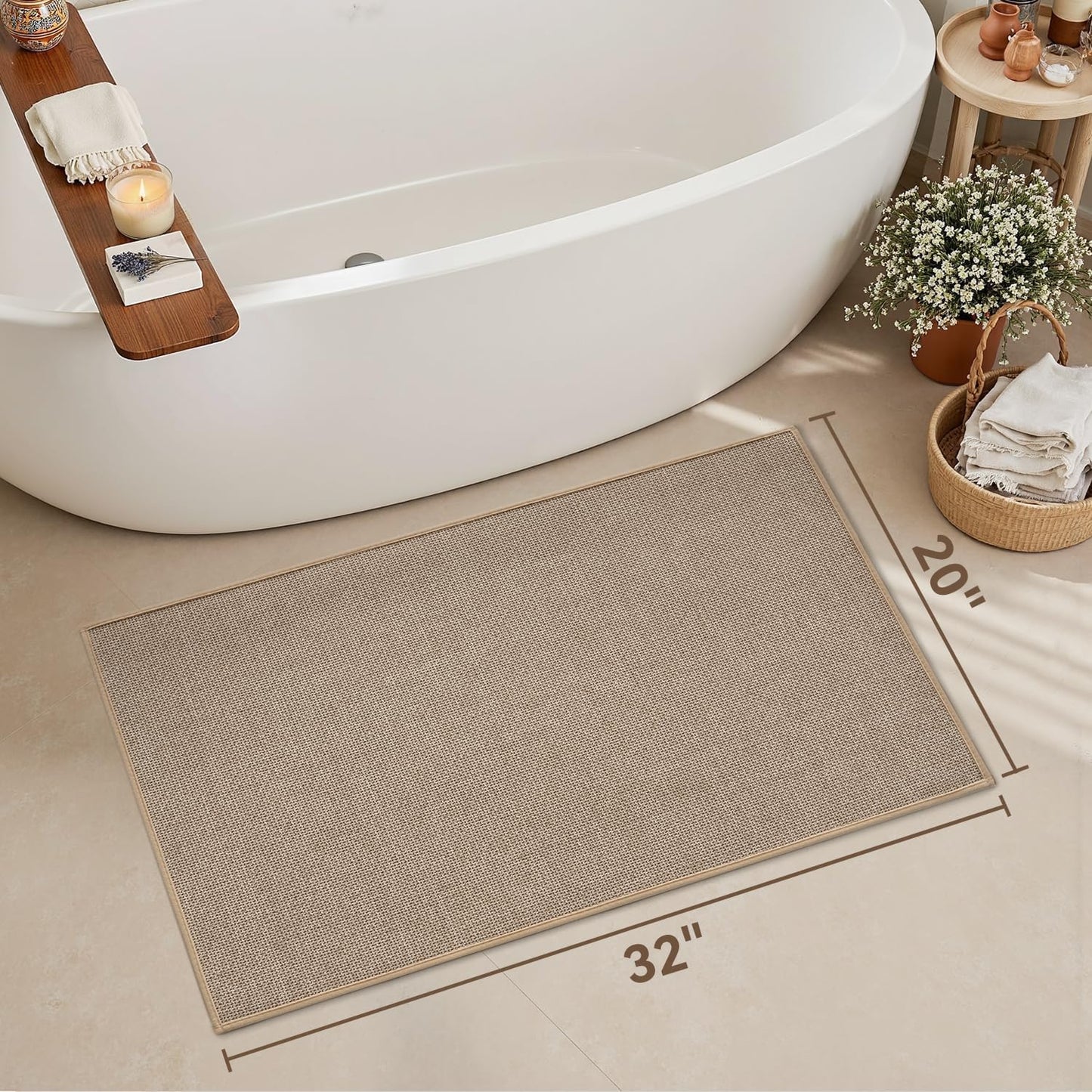MontVoo Bath Mat Rug-Ultra Thin Non Slip Bath Mats for Bathroom Mat Quick Dry, Rubber Backing Washable Bathroom Rugs Fit Under Door, Absorbent Bath Rugs for Floor,17"x24",Khaki