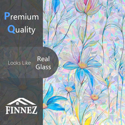Finnez Window Privacy Film 3D Static Cling Window Film, No Glue Heat Control & 96% UV Blocking for Home Office, Decorative Frosted Glass Cover 17.5 Inch x 6.5 Feet