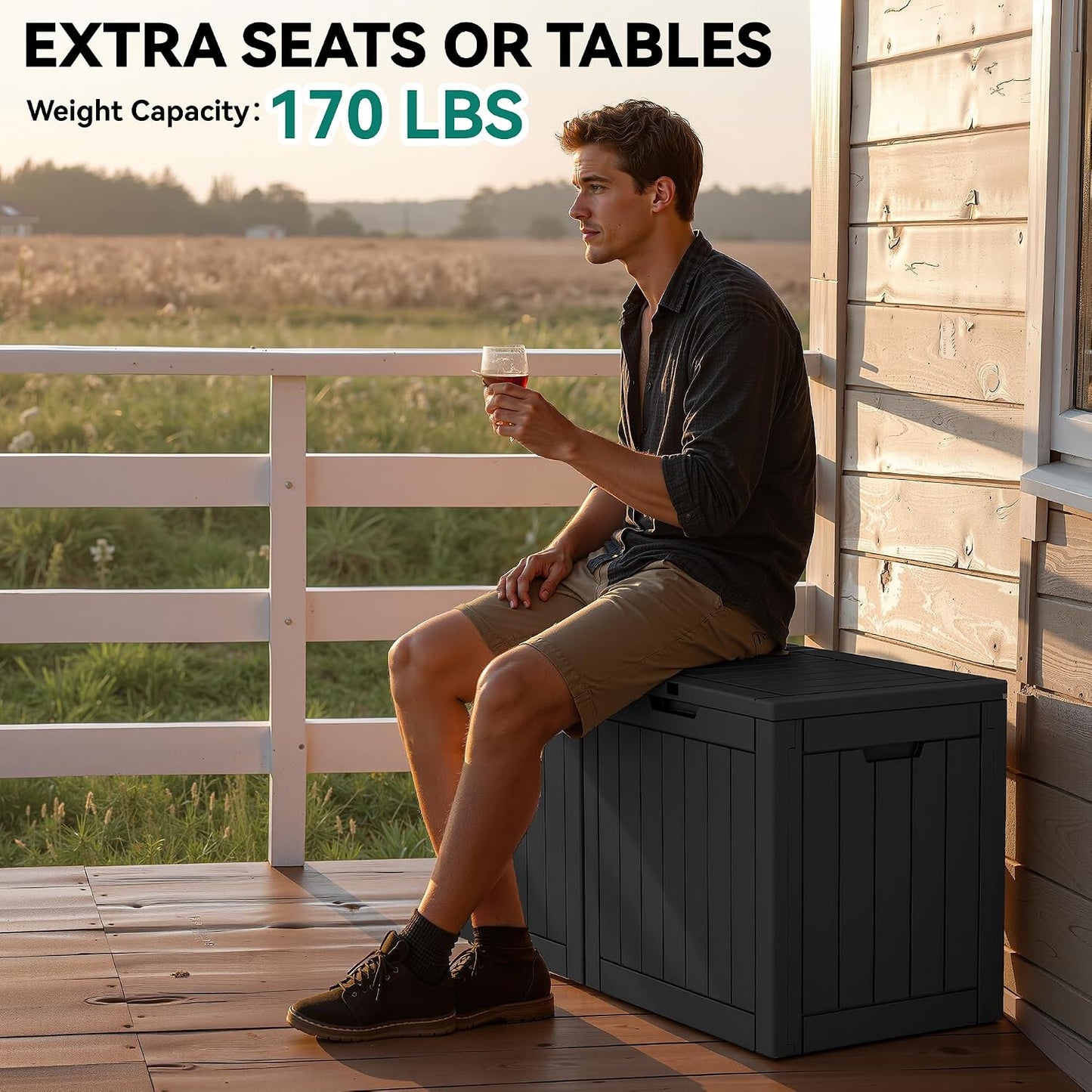 YITAHOME 134 Gallon Large Deck Box | Waterproof Resin Outdoor Storage Box with Lock, Doubles as 2-Person Bench Seating for Patio Furniture Cushions,Garden Tools &
