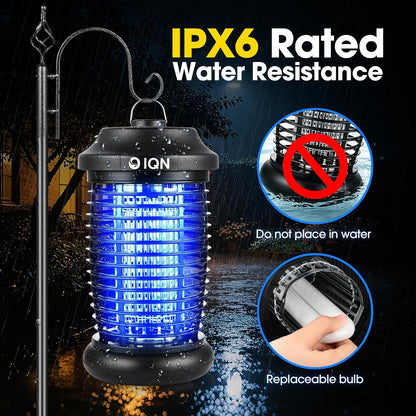Outdoor Bug Zapper for Patio & Backyard, 15W UV Mosquito Killer with 4200V Electric Grid, 1500 Sq Ft Coverage, 8.9 FT Cord, IPX6 Waterproof Plug-in Fly Trap for Porch, Garden, Garage, Black (1 Pack)