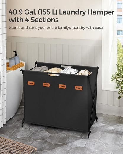 SONGMICS Laundry Hamper, Laundry Basket, 35.7 Gal. Laundry Sorter 3 Sections, Collapsible X-Frame, Clothes Organizer with Customizable Labels, Laundry Room, Bedroom, Bathroom, Slate Gray ULCB130G01