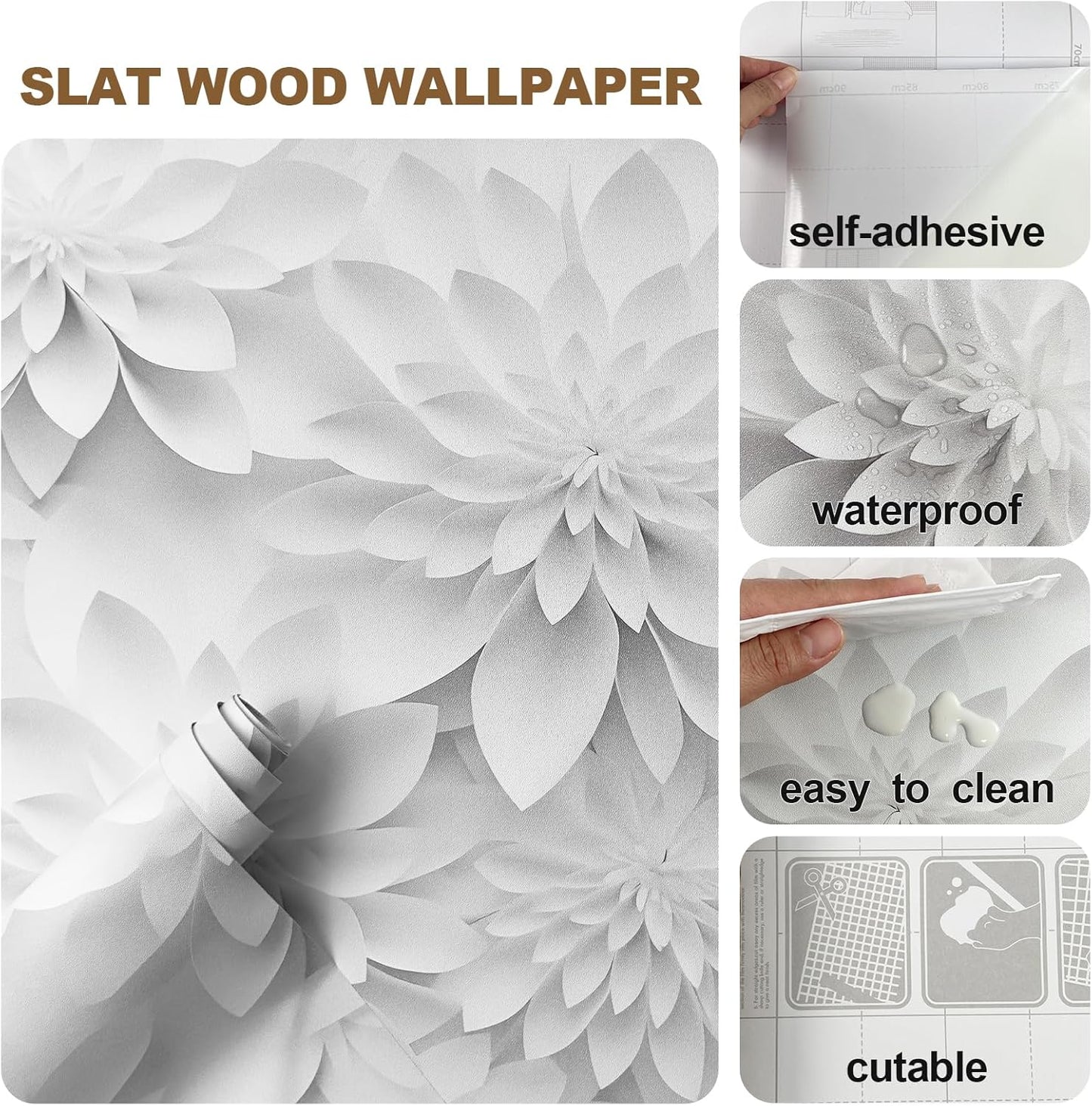 Floral Peel and Stick Wallpaper 3D Effect Interior Wall Décor Contact Paper Self Adhesive Removable Renter Friendly for Bedroom Living Cabinet Room 17.7in x 9.8ft (Not Textured Wallpaper