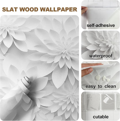 Floral Peel and Stick Wallpaper 3D Effect Interior Wall Décor Contact Paper Self Adhesive Removable Renter Friendly for Bedroom Living Cabinet Room 17.7in x 9.8ft (Not Textured Wallpaper