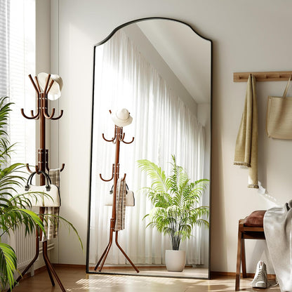 VooBang Triple-Arched Mirror Full Length, 65" x 24" Floor Mirror with Stand, Matte Aluminum Alloy Frame Full Body Mirror, Standing Hanging or Leaning for Bedroom and Living Room, Black