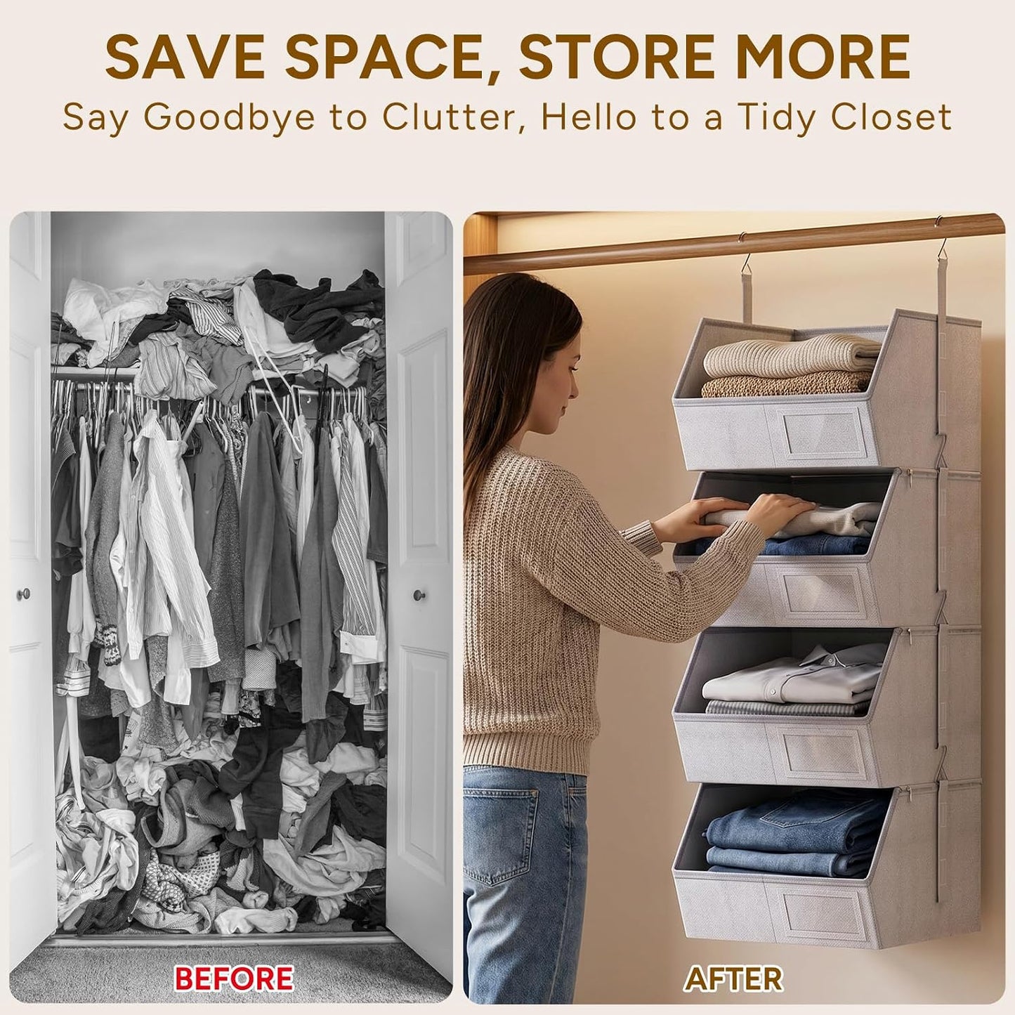 2 Pack 4-Tier Hanging Closet Organizer, Detachable Hanging Storage Shelves with Reinforced Side Panels, Hanging Closet Organizer for Clothes, Sweaters, Towels, Socks & Accessories, Purple